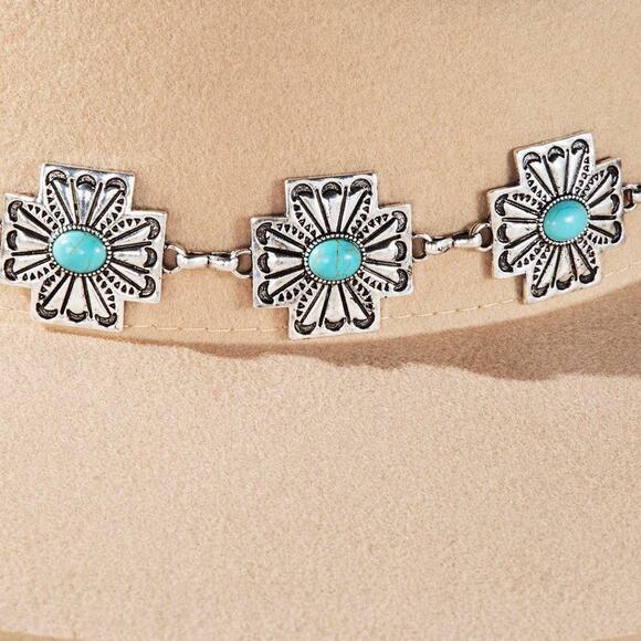 Western Cross Hat Band Turquoise Stone